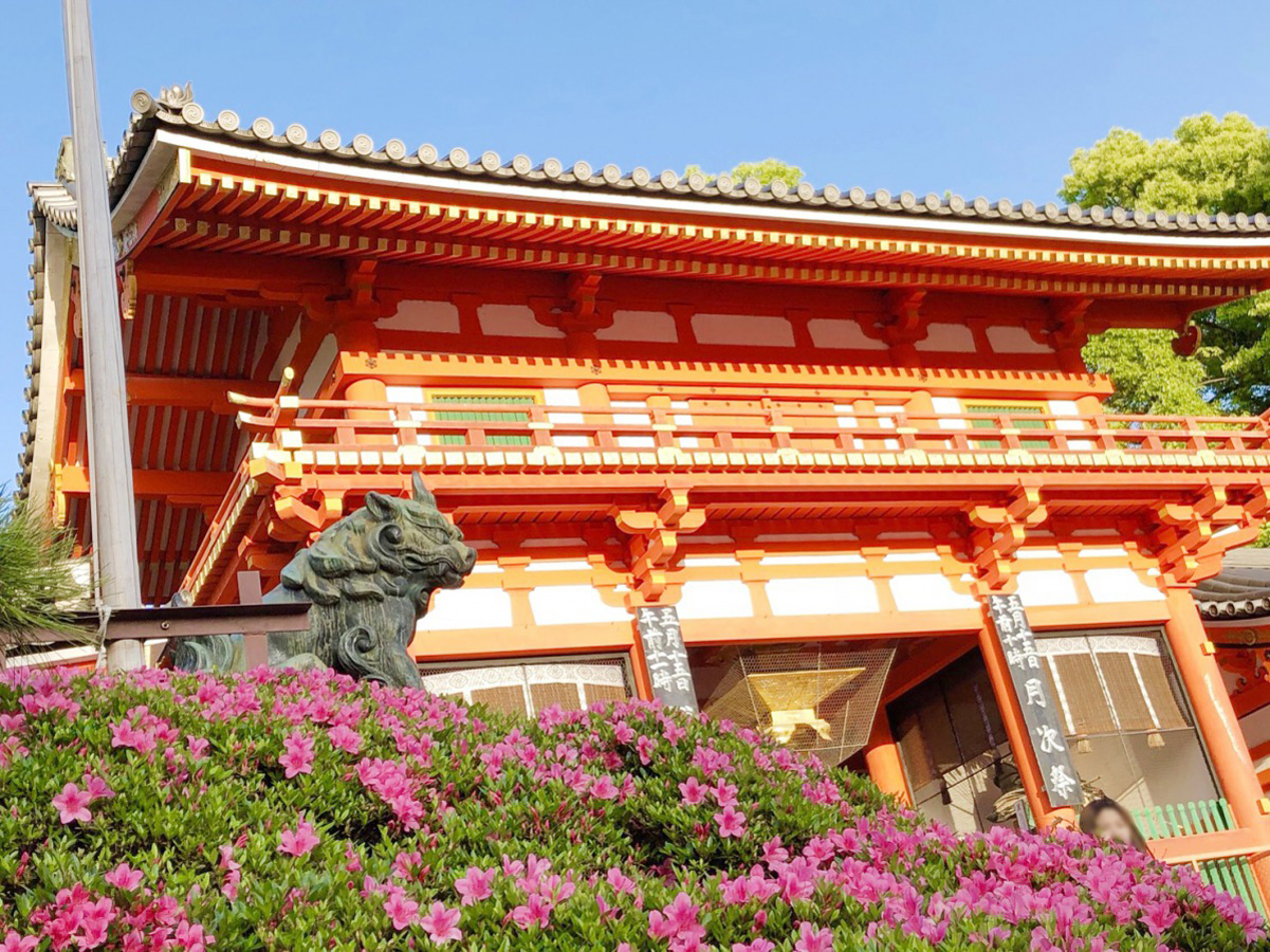 八坂神社 西楼門 ツツジ 京都着物レンタル夢館