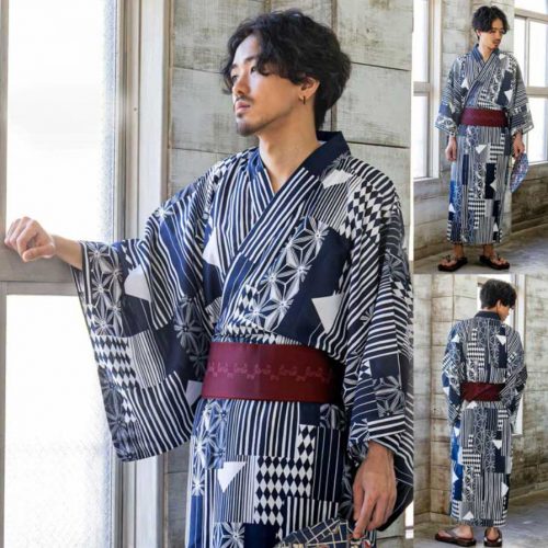 男性浴衣、オリジナルデザイン、幾何学寄せ柄